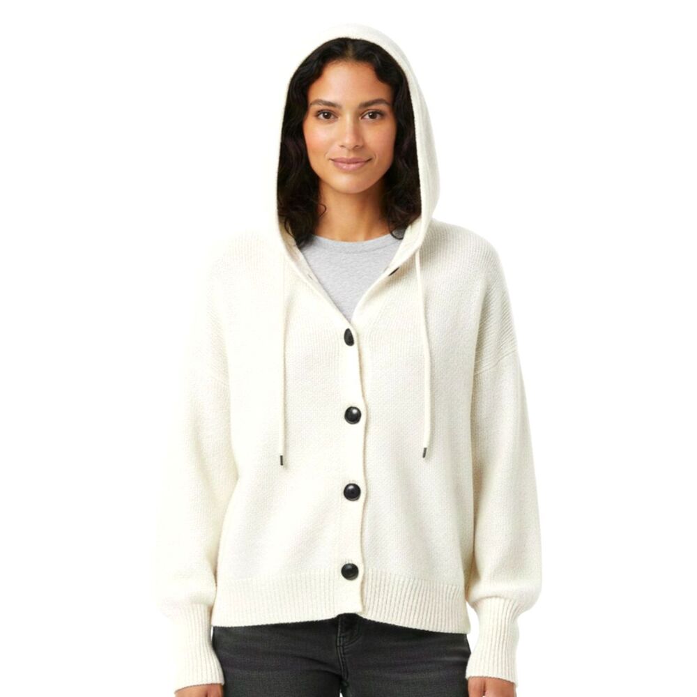 Scandigirl Womens Large Cream‎ Hooded Button Up Cardigan Sweater Cozy Neutral